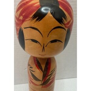 ntage Japanese Kokeshi Doll Hand Painted Floral Wood Signed 7in Folk Art